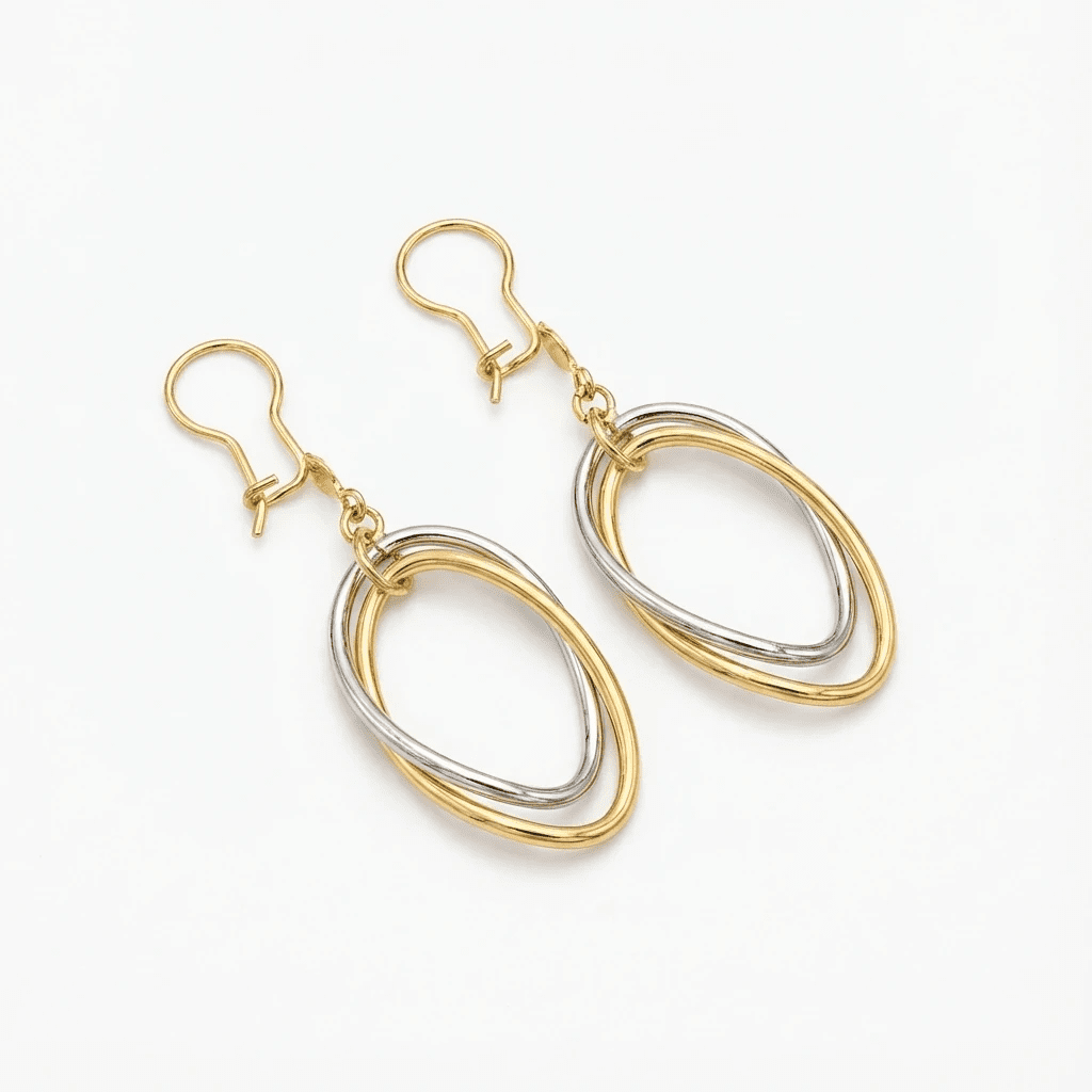 گوشواره طلا شقایق | آویز بیضی دو رنگ 1060 - تصویر 4