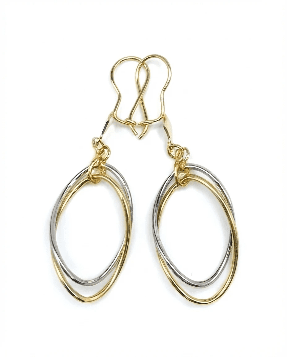 گوشواره طلا شقایق | آویز بیضی دو رنگ 1060 - تصویر 5