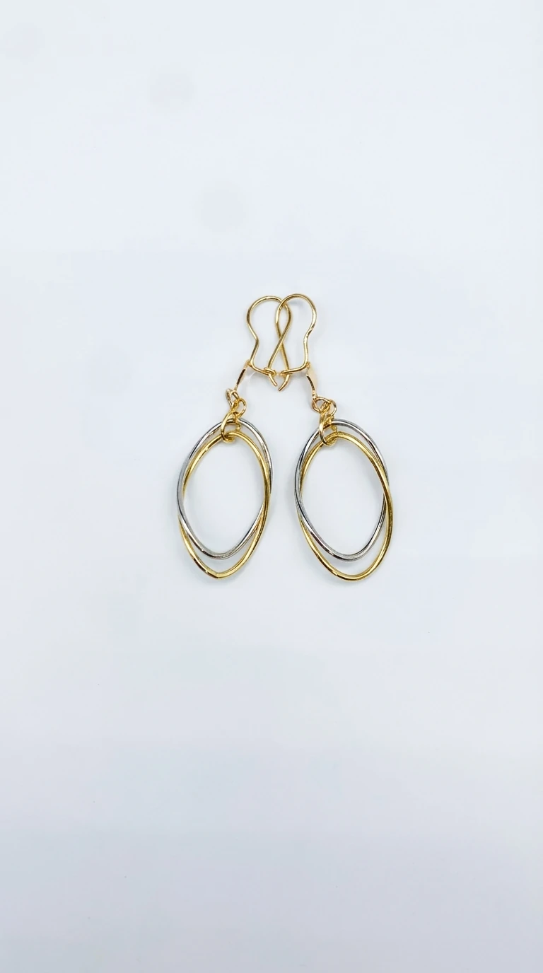 گوشواره طلا شقایق | آویز بیضی دو رنگ 1060 - تصویر 3